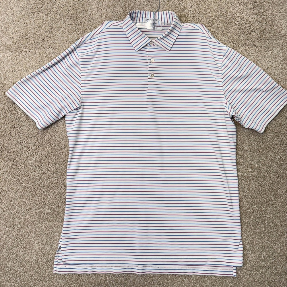 Peter Millar Polo Mens L Summer Comfort White Striped Short Sleeve EUC